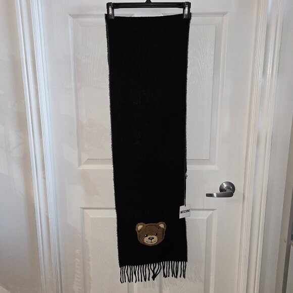 Moschino Teddy Bear-Embroidered Wool Scarf - Black (Unisex) - Picture 1 of 6